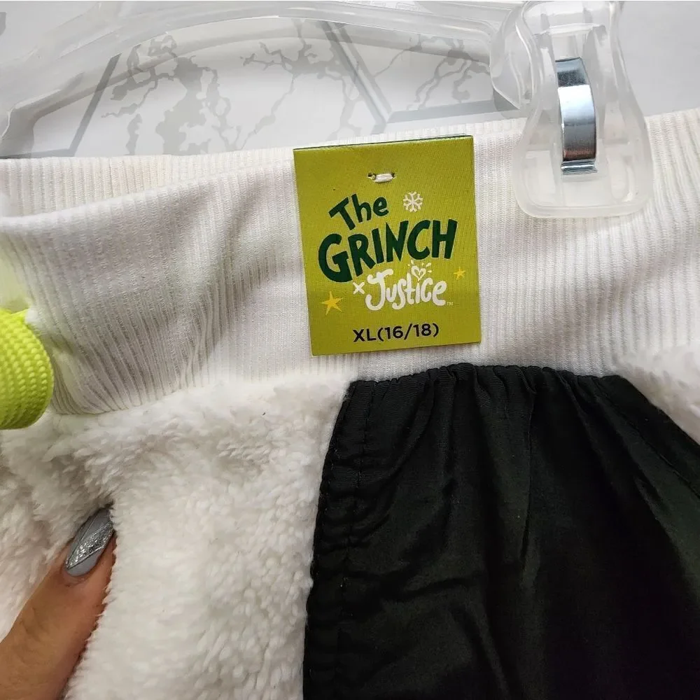 New Girls Justice The Grinch Joggers White Sherpa Christmas